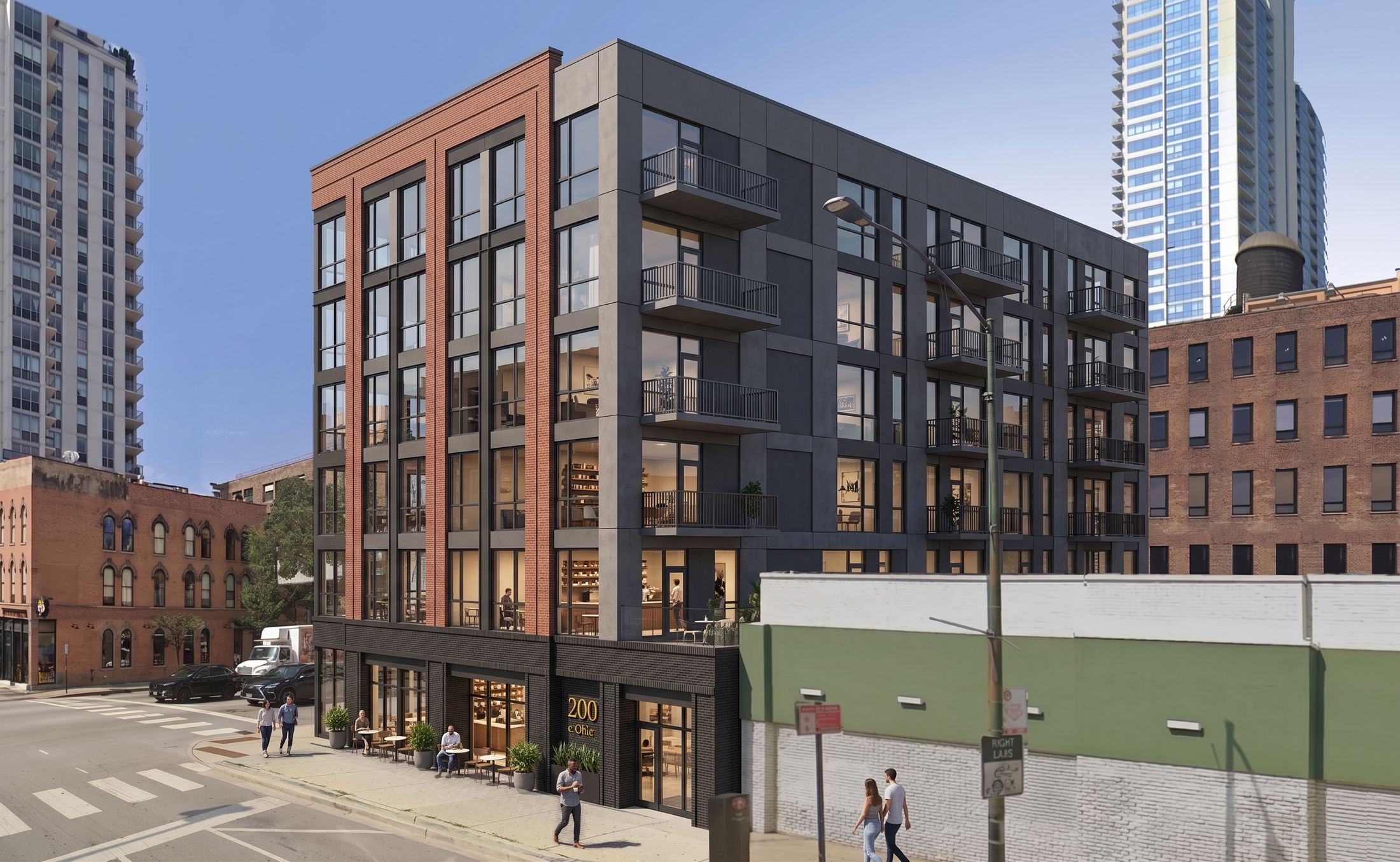 200 W Ohio streetscape sketch rendering, River North, Chicago